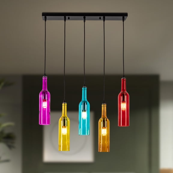 5-light Beer Bottle Decor Chandelier Creative Pendant Stylish Ceiling Lamp for for Living Rooms, Bedrooms, Bars, Hotels, Restaurants, Cafes, Dining Rooms, Libraries, Stairs 110v (Bulb Not Included)