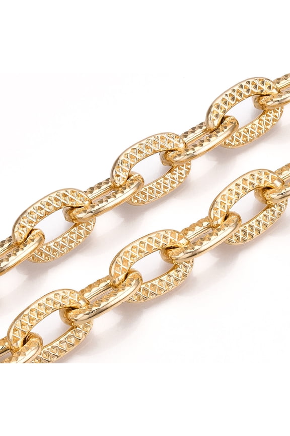 5 m Aluminum Textured Cable Chain Oval Link Chains Unwelded Light Gold 22.5x15.5x4mm DIY
