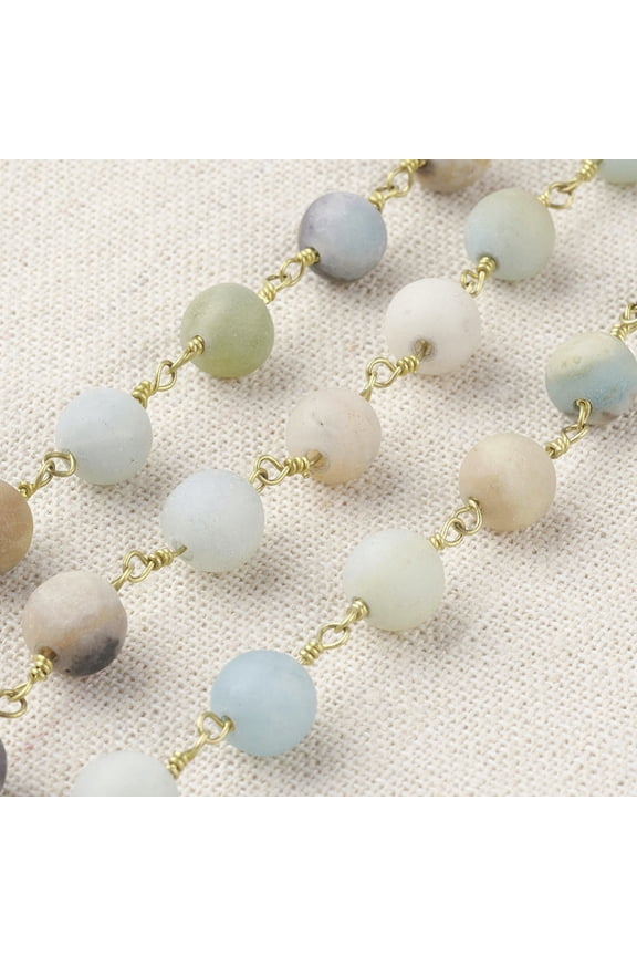 5 m Handmade Natural Flower Amazonite Beads Chains for Necklaces Bracelets Making Unwelded with Spool Brass Findings Nickel Free Raw(Unplated) Frosted 6mm Link: 13~14x6.5mm 16.4 Feet(5m)/roll