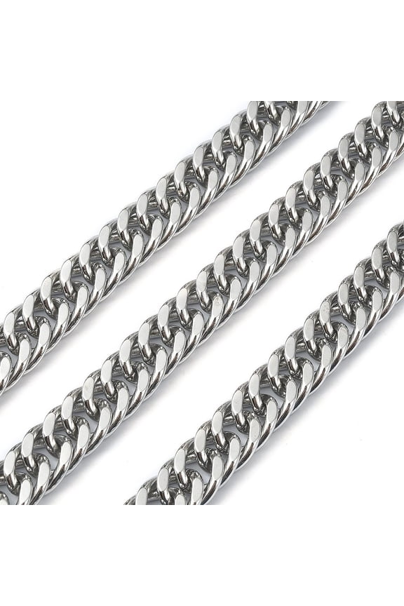 5 m Tarnish Resistant 304 Stainless Steel Cuban Link Chains Diamond Cut Chains Unwelded with Spool Stainless Steel color 12.5x9.5x4mm