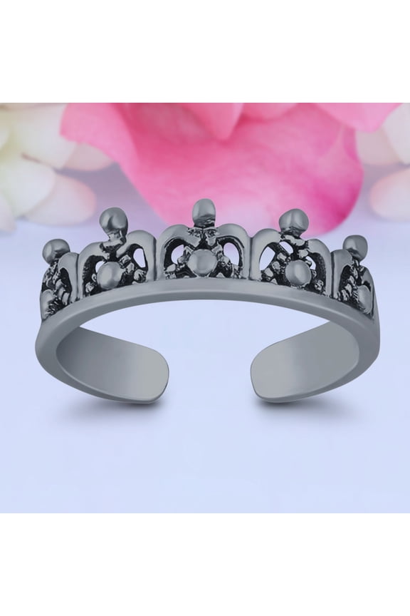 5 mm Crown Toe Band Ring 925 Sterling Silver Thin Adjustable Stylish Rings For Women