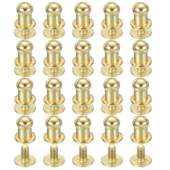 5 mm Leather Rivets, 20 Sets Ball Head Stud Screw Back Round Head Button Chicago Screw, Gold Tone