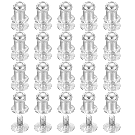5 mm Leather Rivets, 20 Sets Ball Head Stud Screw Back Round Head Button Chicago Screw, Silver Tone