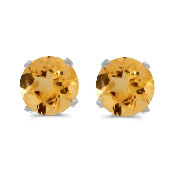 5 mm Natural Round Citrine Stud Earrings Set in 14k White Gold