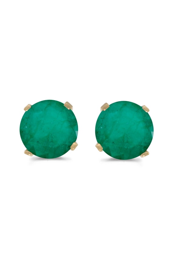 5 mm Natural Round Emerald Stud Earrings Set in 14k Yellow Gold