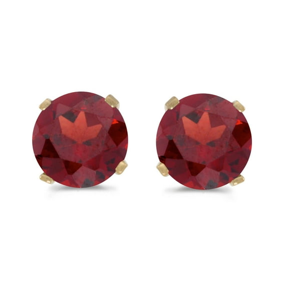 5 mm Natural Round Garnet Stud Earrings Set in 14k Yellow Gold