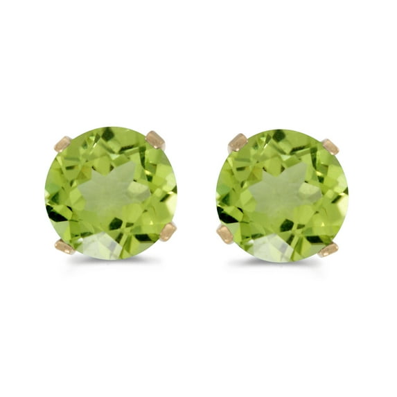 5 mm Natural Round Peridot Stud Earrings Set in 14k Yellow Gold