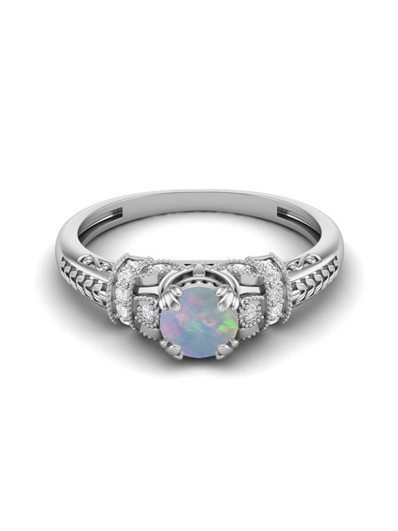5 mm Round Shape Opal 925 Sterling Silver Blossom Design Women's Valentines Day Gifts Ring