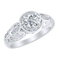 thumbnail image 1 of AFFY 5 mm Simulated Moissanite & 0.2 Ct White Natural Diamond Halo Engagement Ring in 14k White Gold Ring Size : 11, 1 of 1
