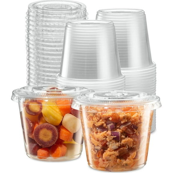 5 oz - 100 Sets Clear Diposable Plastic Portion Cups With Lids, Small Mini Containers For Portion Controll, Meal Prep, Sauce Cups, Slime, Medicine, Dressings, Crafts, Disposable Souffle Cups