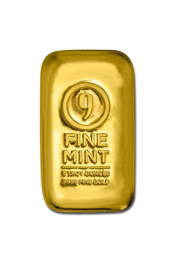 5 oz Cast-Poured Gold Bar - 9Fine Mint
