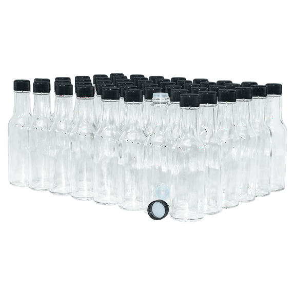 5 oz. Clear Glass Hot Sauce Bottle with Black Foam-Lined Cap and Orifice Reducer (24/414) (V1)-24 (V1)