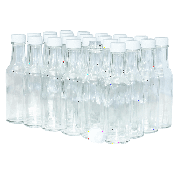 5 oz. Clear Glass Hot Sauce Bottle with White Unlined Cap and Orifice Reducer (24/414) (V1)-24 (V1)