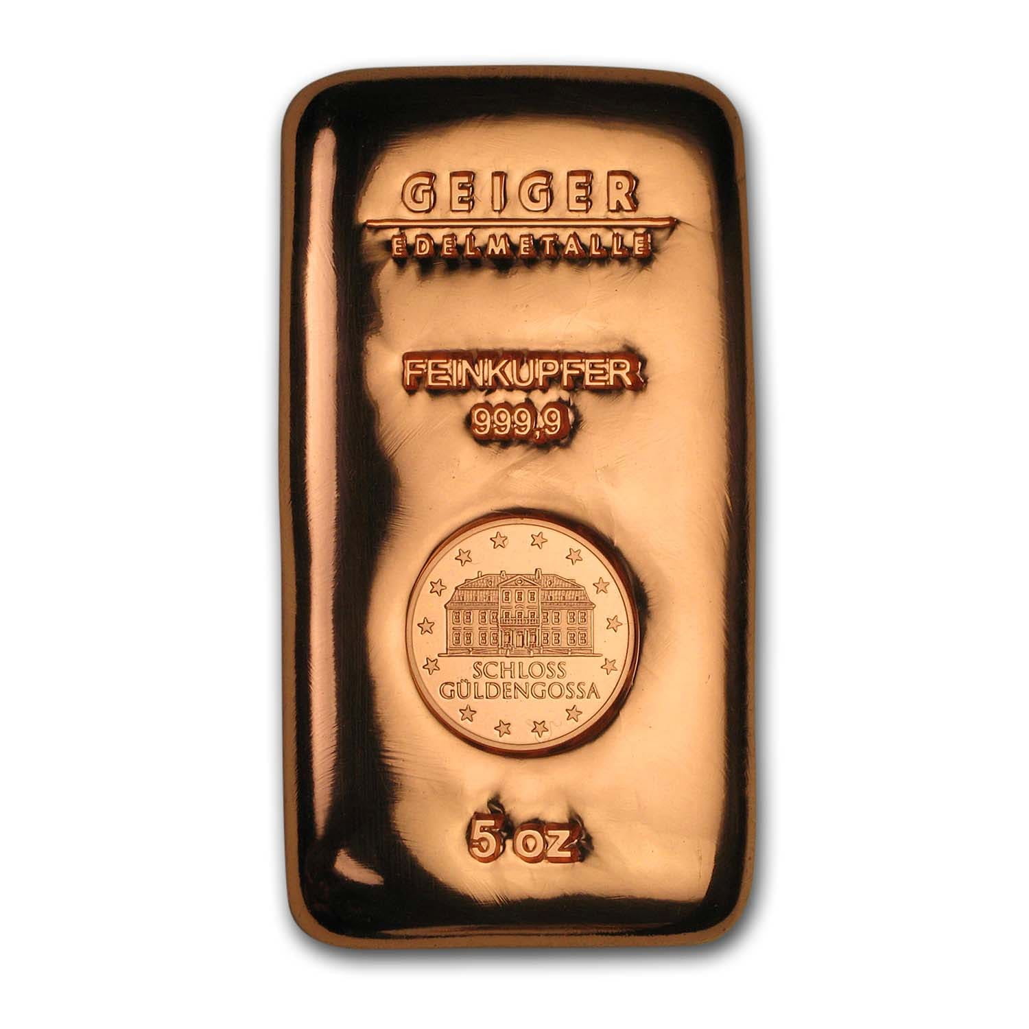 5 oz Copper Bar - Geiger (Poured, .9999 Fine)