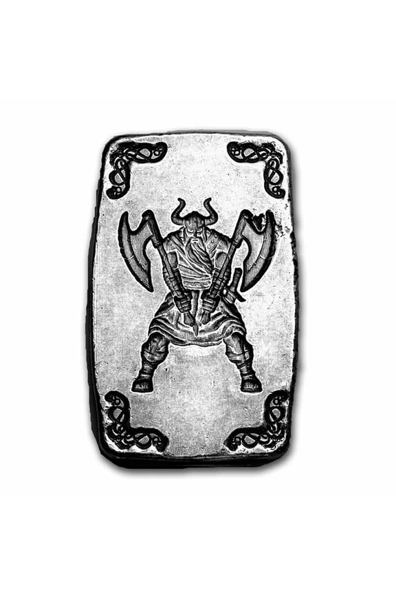 5 oz Hand Poured Silver Bar - Viking Warrior: Double Axe