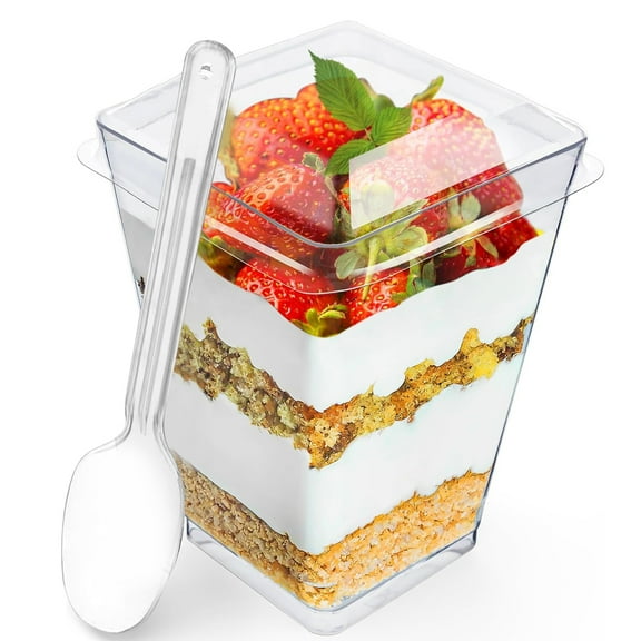 5 oz Plastic Dessert Cups with Lids and Spoons (50 Pack) – Plastic Parfait Cups for Appetizer and Desserts be it, Mousse, Tiramisu, Pudding, or salads - Perfect for Parties
