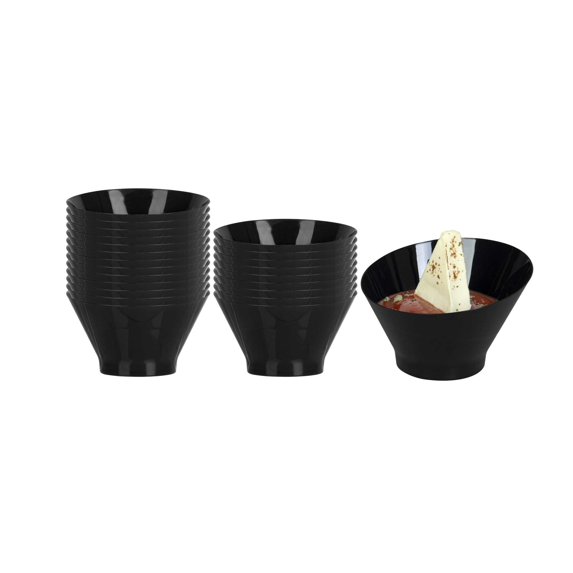 Restaurantware-5 Ounce Inch Serving Bowls, 100 Disposable Appetizer Bowls - Incline Design, Round, Black Plastic Snack Bowl, Durable, For Weddings Birthdays, And More