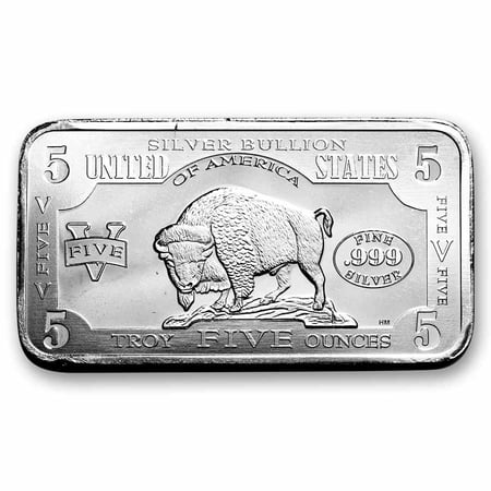 5 oz Silver Bar - 1901 $10 Bison Note