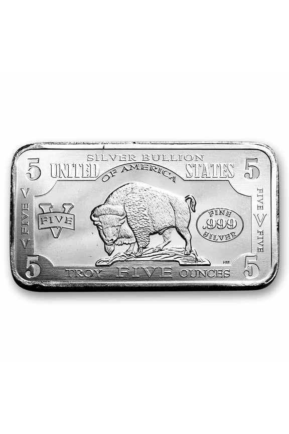 5 oz Silver Bar - 1901 $10 Bison Note