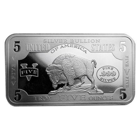 5 oz Silver Bar - 1901 $10 Bison Note