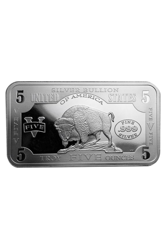 5 oz Silver Bar - 1901 $10 Bison Note