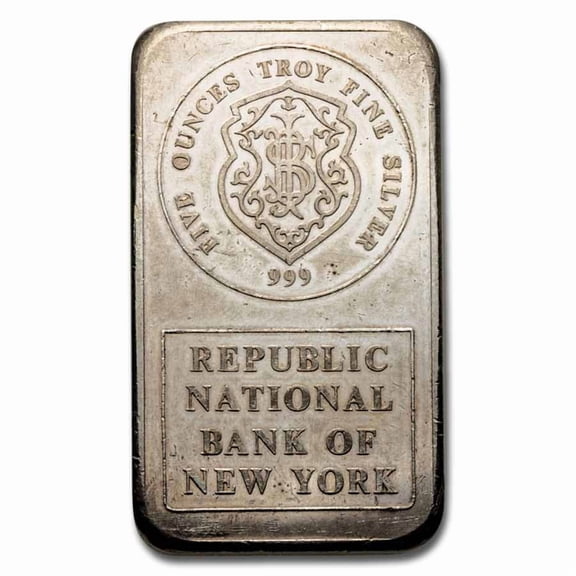 5 oz Silver Bar - Johnson Matthey (Republic National Bank of NY)