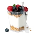 thumbnail image 1 of Ilyapa 5oz Plastic Dessert Cups - 20 Pack Mini Dessert Cups with Spoons - Clear Reusable Small Appetizer Cup for Cheesecake Shooters, Chocolate Mousse, Parfait - Party and Catering Supplies - Square, 1 of 7