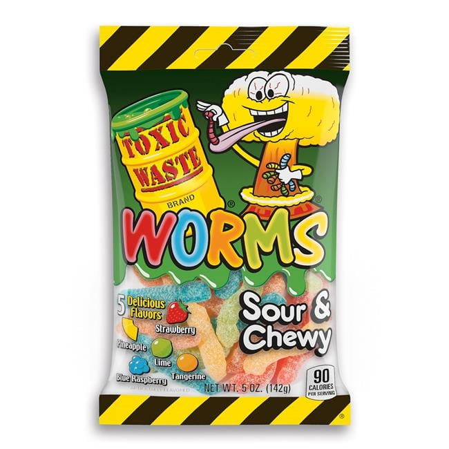 5 oz Toxic Waste Sour Worms Candy, Pack of 12