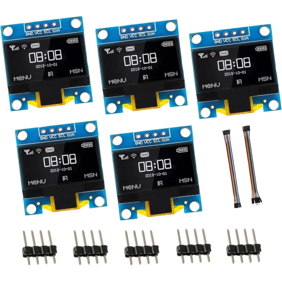 5 pack 0.96 inch display module 12864 pixels micro self-luminous display screen panel for Raspberry Pi projects with cable (white)