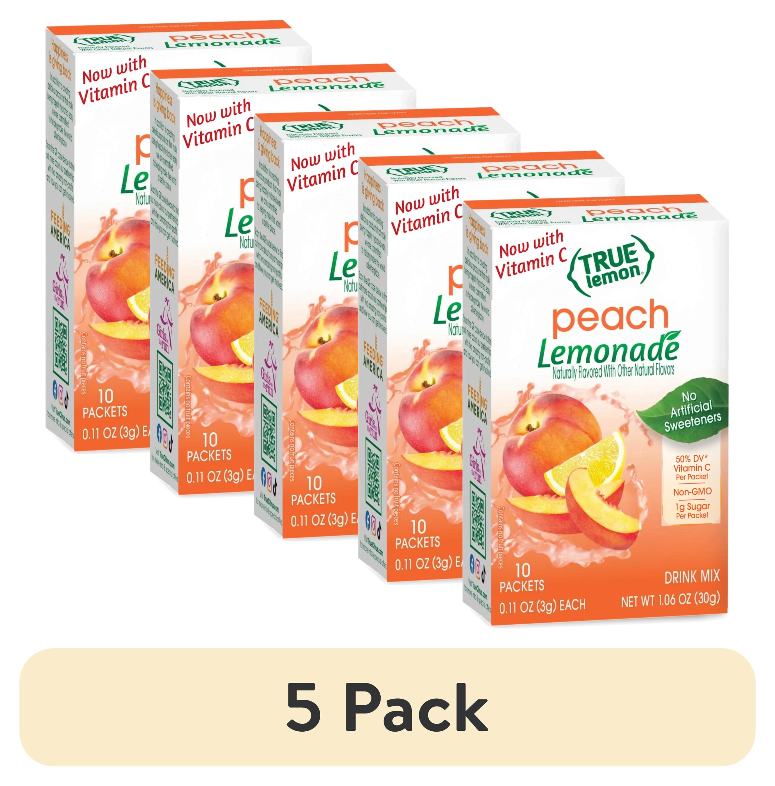 (5 pack) (10 Packets) True Lemon Peach Lemonade Stevia Sweetened, On-The-Go, Caffeine Free Powdered Drink Mix