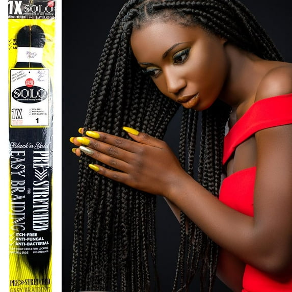 5 pack - 1X Solo Pre Stretched Braiding Hair 28 for Easy Braiding #T1B/M