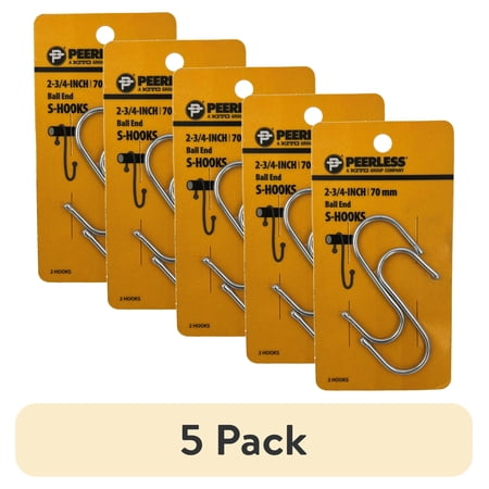 (5 pack) 2.75" Ball End S-Hooks, 2-Pack, Zinc-Plated, Peerless Chain Company, #4735339D