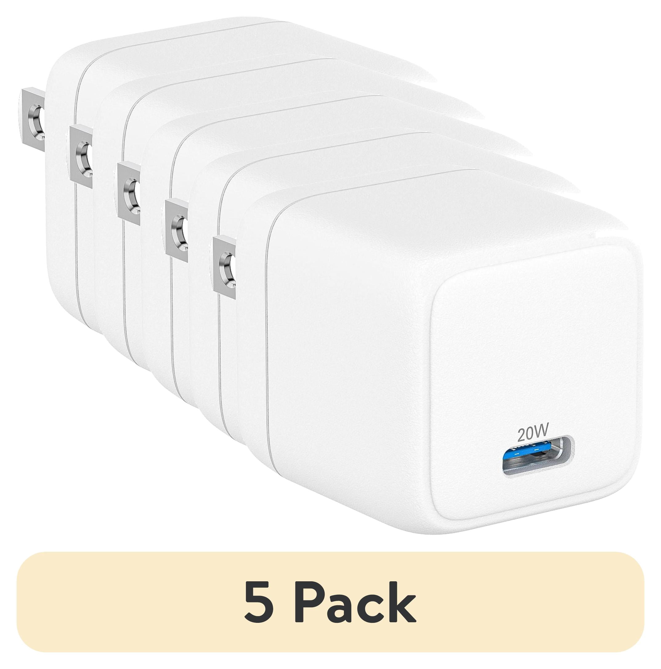 (5 pack) onn 20W Single USB-C Port Wall Charger with 3ft Lighting to C Cable, Fast Charging, MFI & USB-IF Certified, Foldable Plug, White