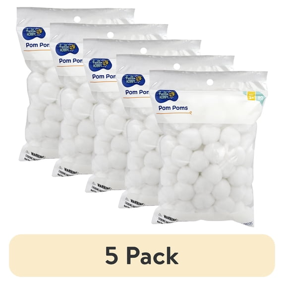 (5 pack) (5 pack) Hello Hobby White Craft Pom Poms, 1 inch, 80 Piece Set for DIY and Crafts