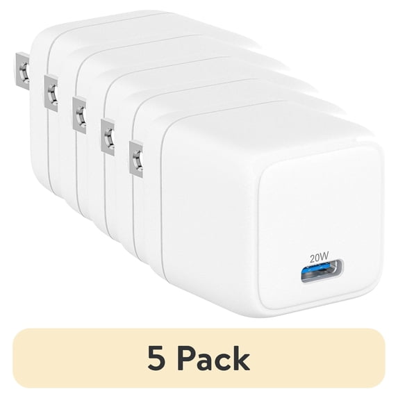 (5 pack) onn 20W Single USB-C Port Wall Charger with 3 ft USB-C to ...