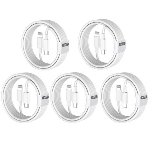 5-pack 6Ft White Cable Compatible with iPhone 14/14 Plus/14 Pro/14 Pro Max/13/13pro/12/12 Pro/12 Pro Max/11/iPad