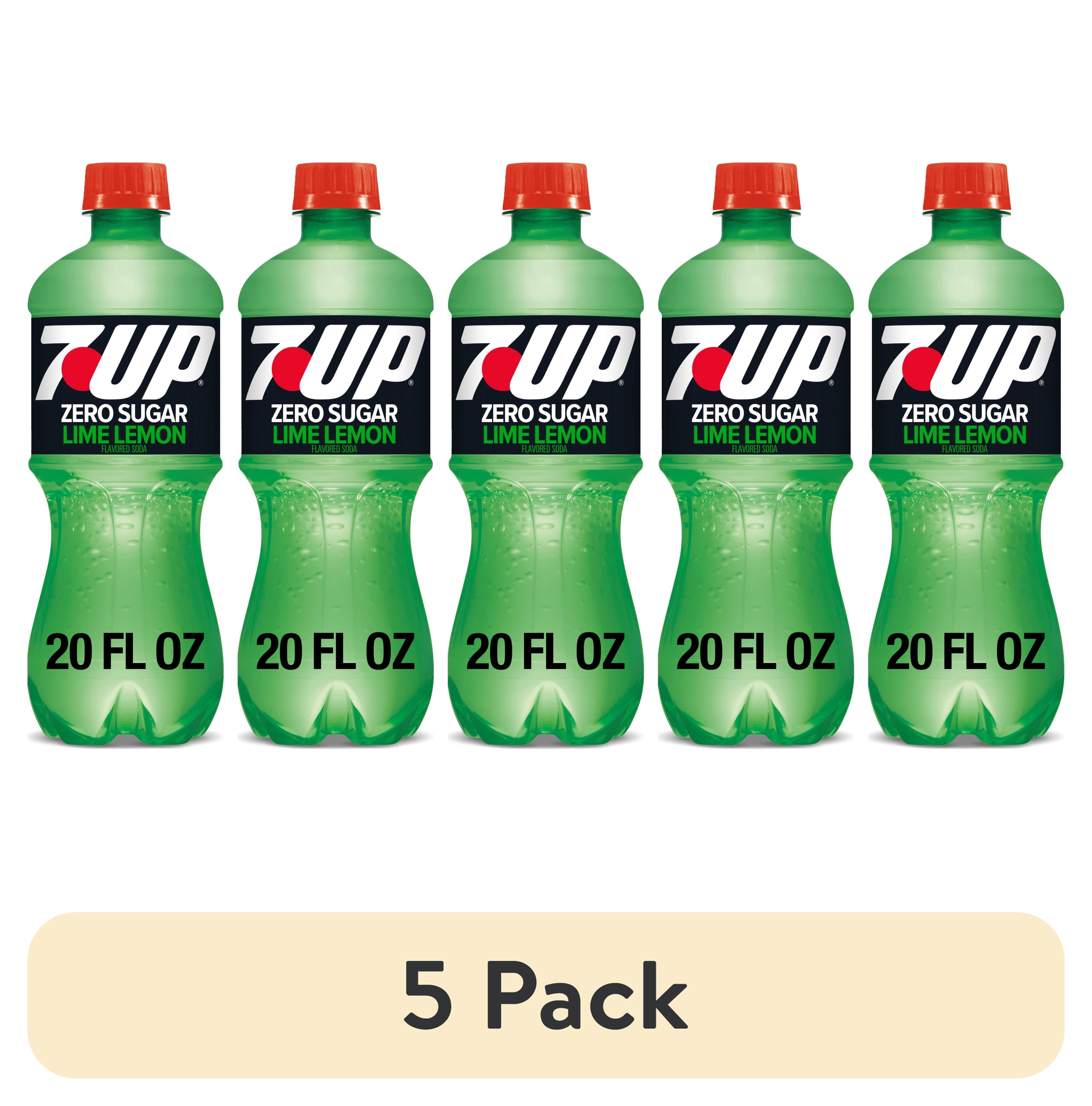 (5 pack) 7UP Caffeine Free Zero Sugar Lime Lemon Soda Pop, 20 fl oz, Bottle