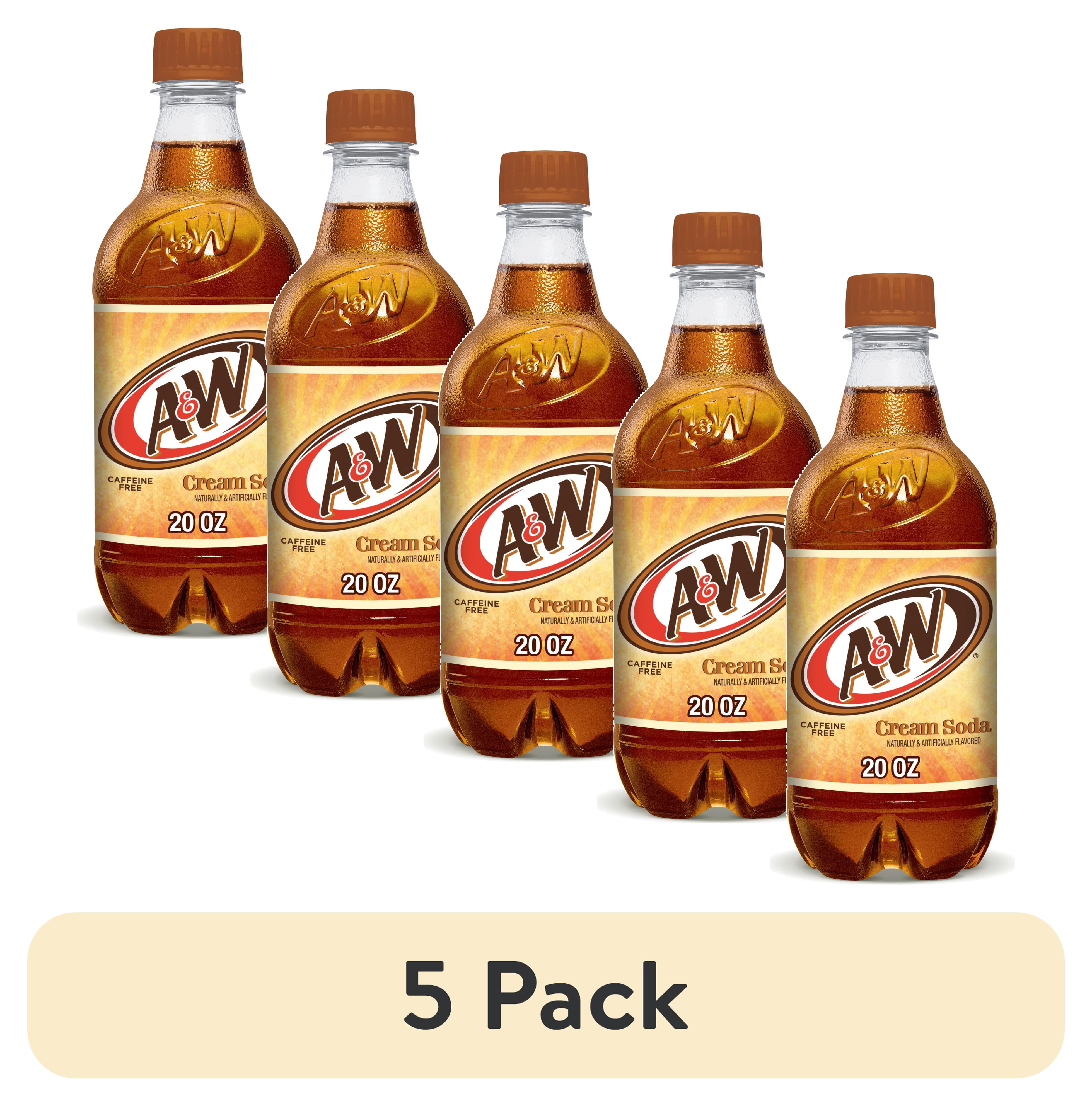 (5 pack) A&W Cream Soda Pop, 20 fl oz, Bottle
