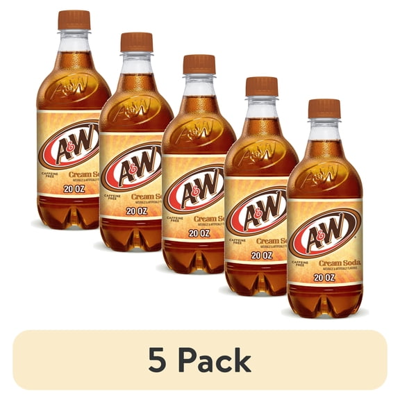 (5 pack) A&W Cream Soda Pop, 20 fl oz, Bottle