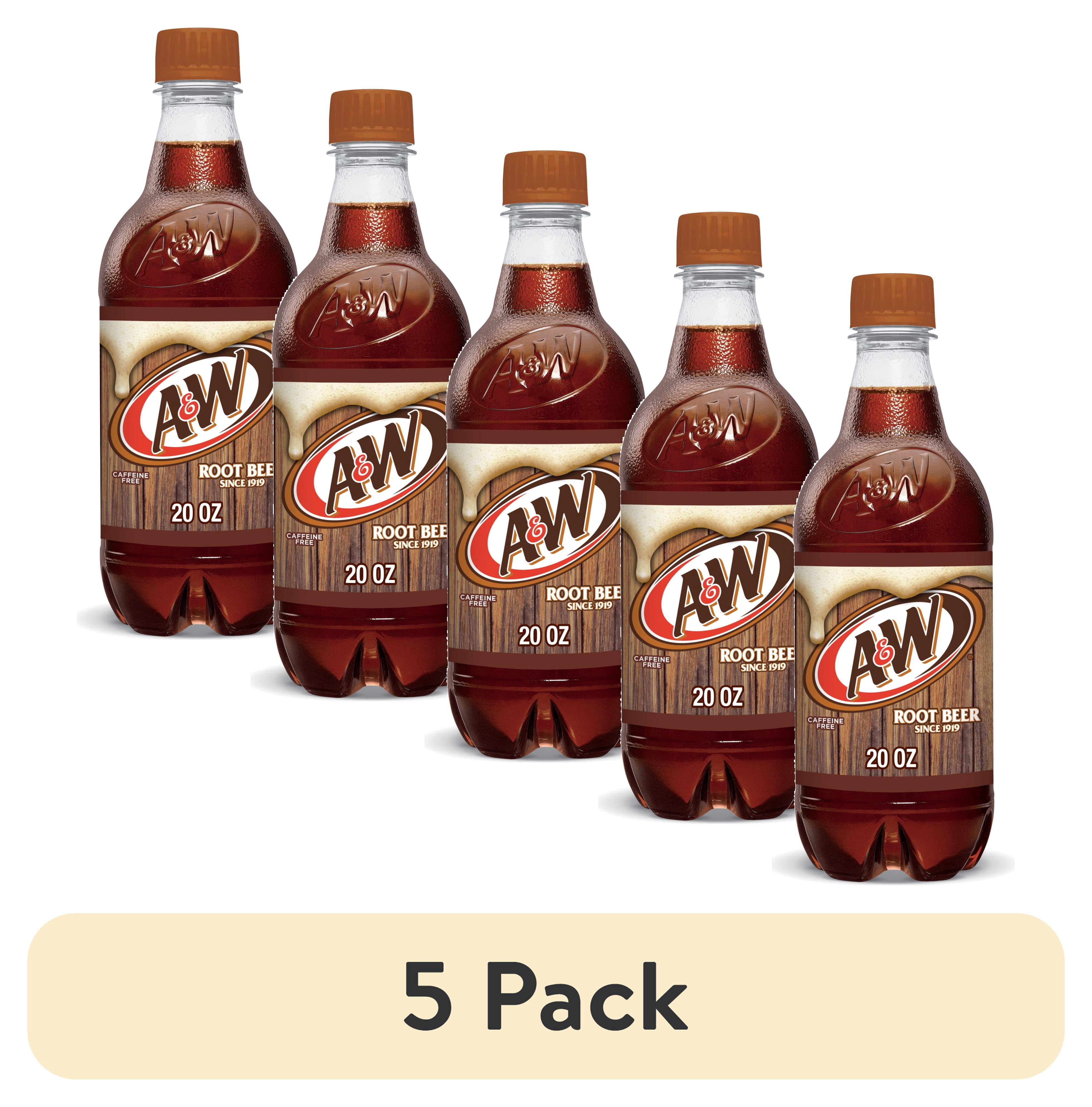 (5 pack) A&W Root Beer Soda Pop, 20 fl oz, Bottle