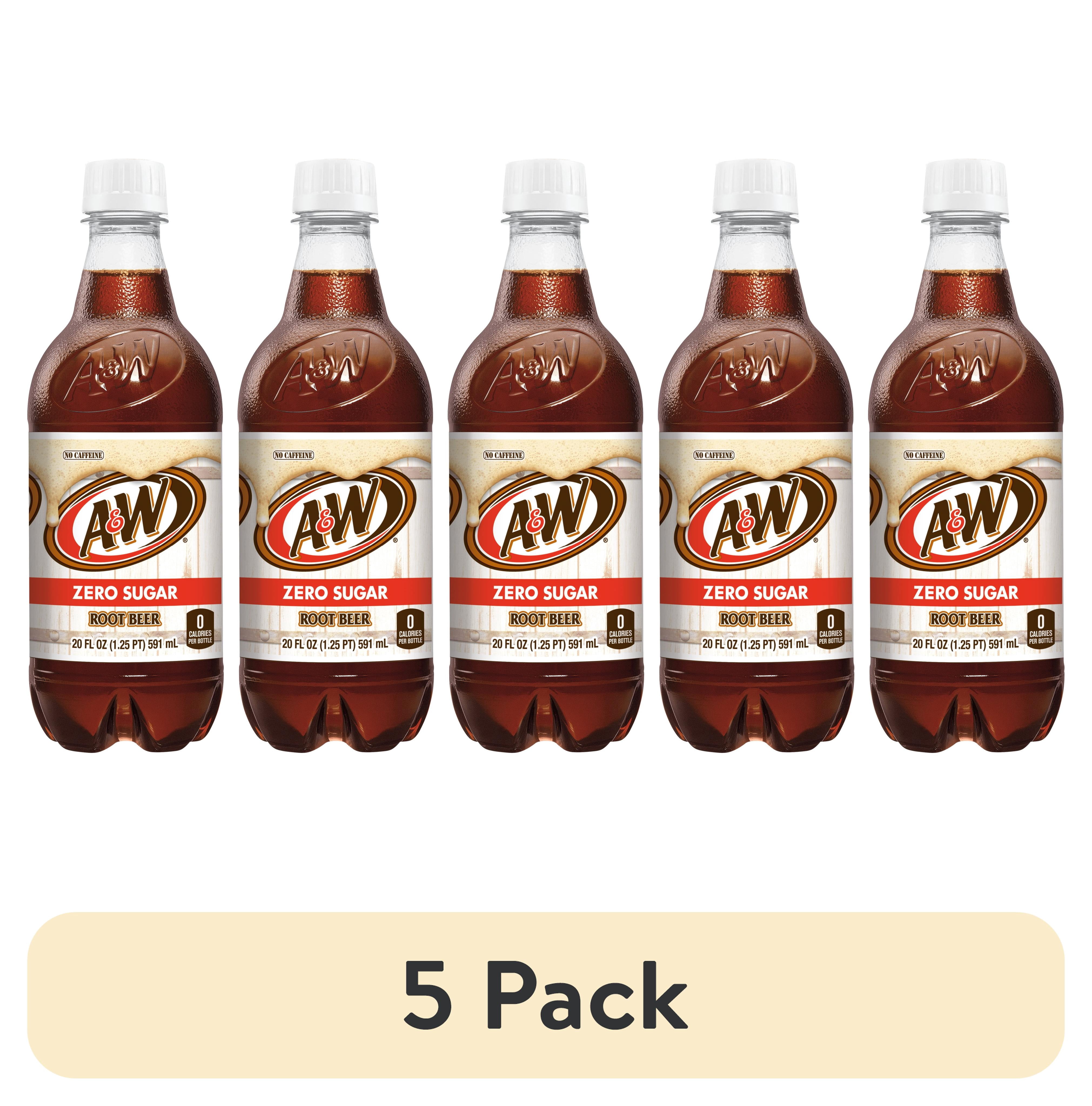 (5 pack) A&W Zero Sugar Root Beer Soda Pop, 20 fl oz, Bottle