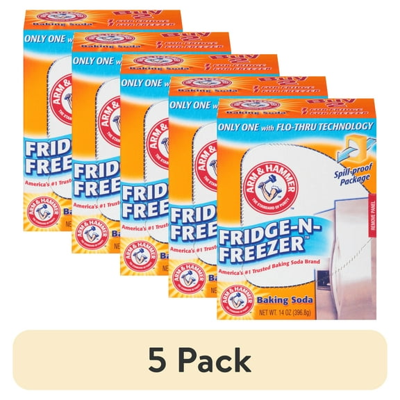 (5 pack) ARM & HAMMER Baking Soda Fridge-n-Freezer Odor Absorber, 14 oz Box