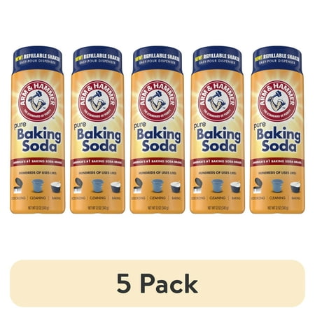 (5 pack) ARM & HAMMER Baking Soda Refillable Shaker, For Baking, Cleaning & Deodorizing, 12 oz