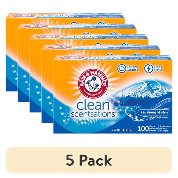(5 pack) ARM & HAMMER Fabric Softener Sheets, 100 sheets, Purifying Waters