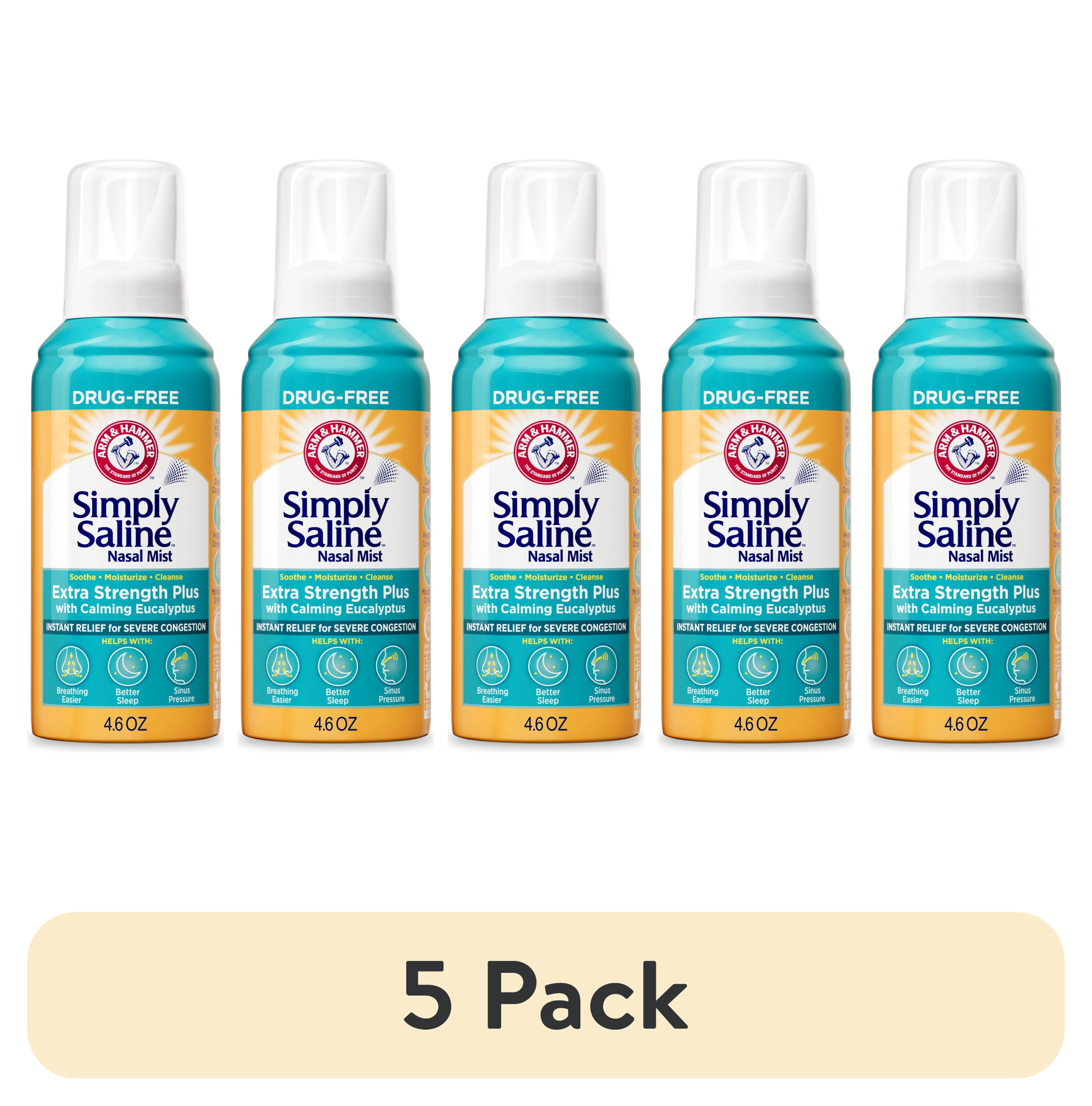 (5 pack) ARM & HAMMER Simply Saline Extra Strength Plus Eucalyptus Nasal Mist, Saline Nasal Spray For Severe Congestion Relief, 4.6 oz