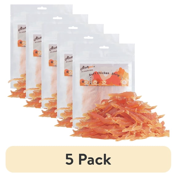 (5 pack) ASMPET Chicken Jerky Dog Treats, Mini Chicken Strips, Rawhide Free Training Treats for Cats and Small Dogs,11oz