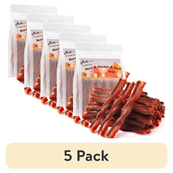 (5 pack) ASMPET Chicken Dog Treats, Beef and Duck Jerky Chew for Small Medium Large Dog, 10.6 oz