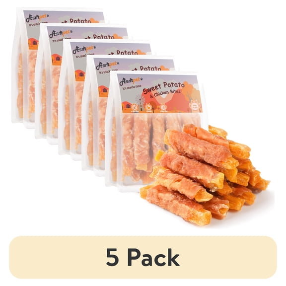 (5 pack) ASMPET Sweet Potato Dog Treats, Natural Chicken Jerky & Sweet Potato Chews for All Dogs, 15pcs