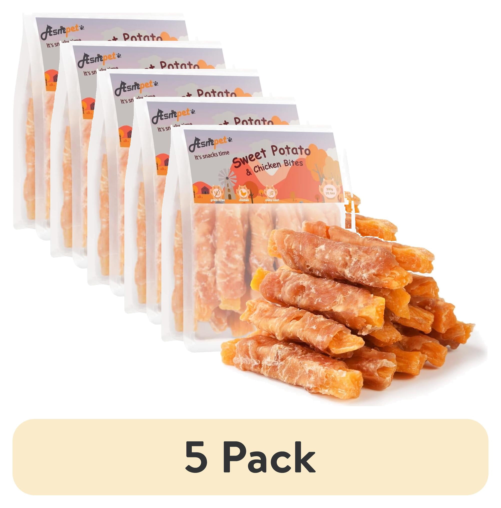 Curated visual reference: Gallery Detail: 5 Pack Asmpet Sweet Potato Dog Treats Natural Chicken Jerky