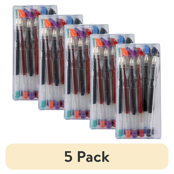 (5 pack) Acme  ZL-03 Stick Gel Ink Pens, 0.5mm, Assorted Ink, Pack of 10